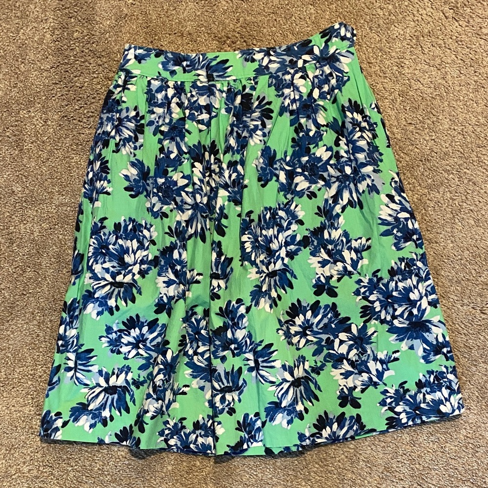 J. Crew Mint Green A-Line Skirt with Blue Floral Print